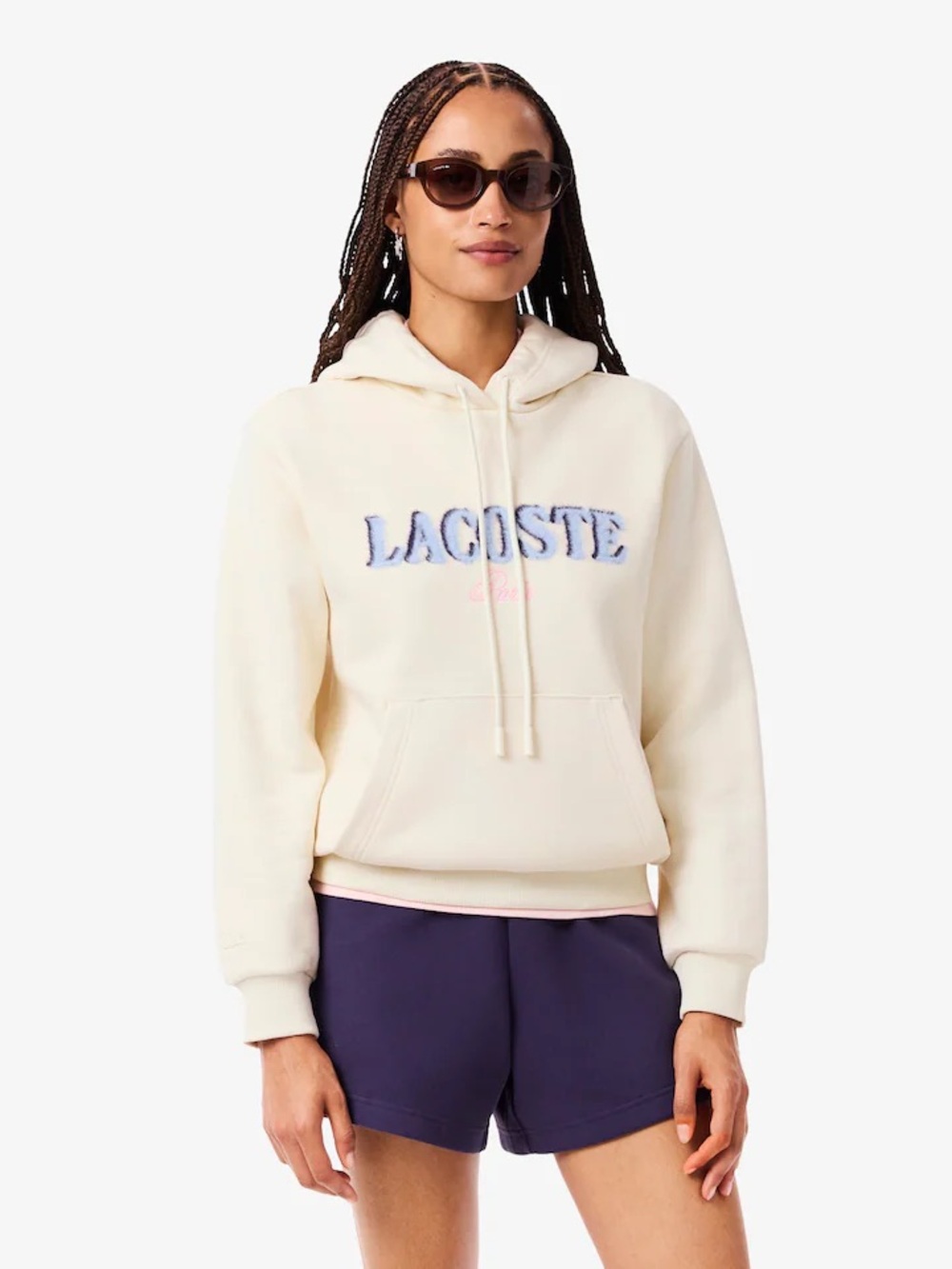 LACOSTE Women's Hoodie Sweatshirt w/Fuzzy Texture Logo 34-2 Cream
